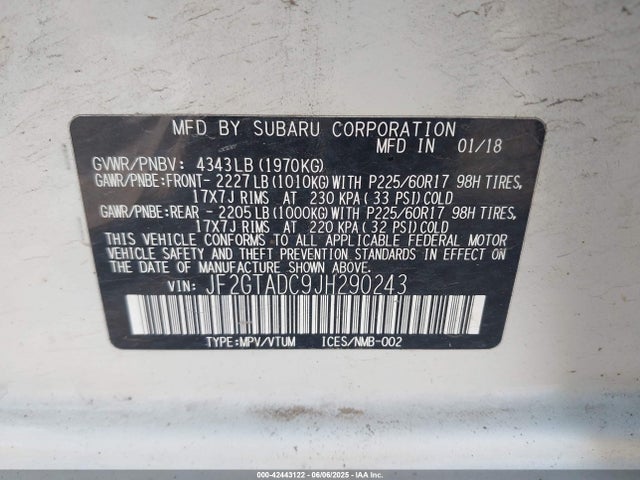 Subaru naturally aspirated 2018 JF2GTADC9JH290243 Image 9