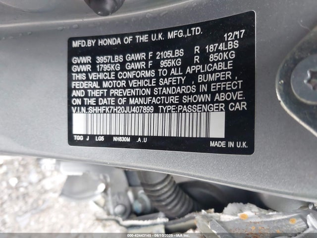 SHHFK7H20JU407899 Honda l15ba