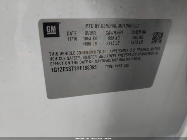 1G1ZE5ST1HF188395 Chevrolet lfv - di: direct injection, vvt: variable valve timing, gen 1