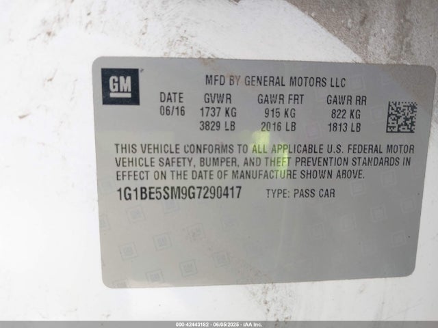 1G1BE5SM9G7290417 Chevrolet le2 - di: direct injection, alum, vvt, gen i, gmna
