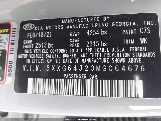 5XXG64J20MG064676 KIA t-gdi gamma ii