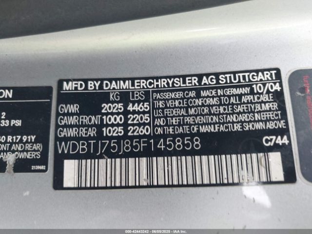 2005 MERCEDES-BENZ CLK 500 WDBTJ75J85F145858 Photo 8