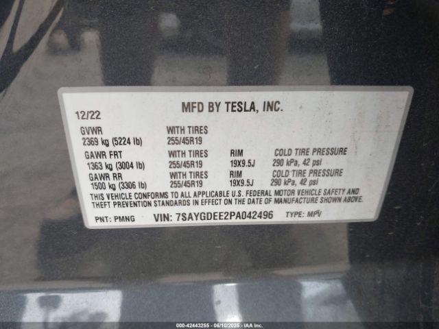 7SAYGDEE2PA042496 Tesla Model Y