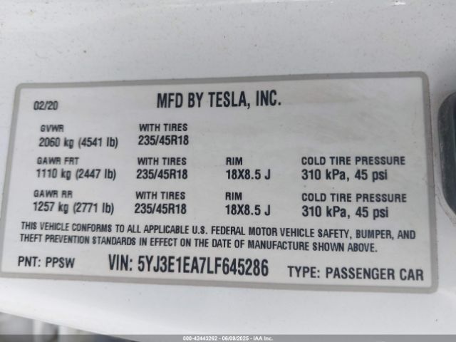 2020 TESLA MODEL 3 5YJ3E1EA7LF645286 Photo 8