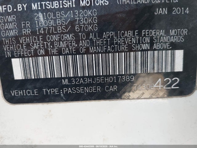 Mitsubishi Mirage 2014 ML32A3HJ5EH017389 Image 9