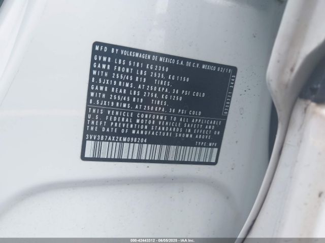 2019 VOLKSWAGEN TIGUAN 3VV3B7AX2KM098204 Photo 8