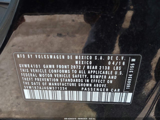 3VW167AJ4GM371234 Volkswagen 1.4t
