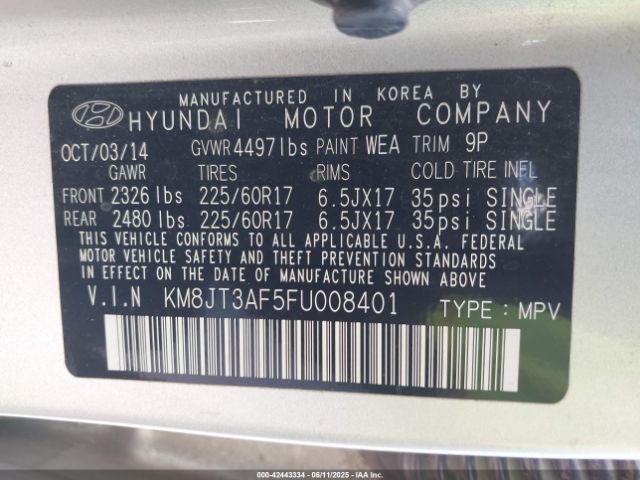 KM8JT3AF5FU008401 Hyundai TUCSON GLS