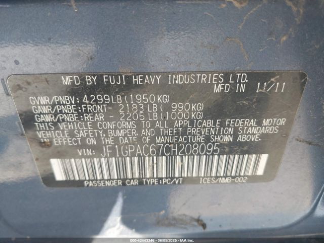 2012 SUBARU IMPREZA JF1GPAC67CH208095 Photo 8