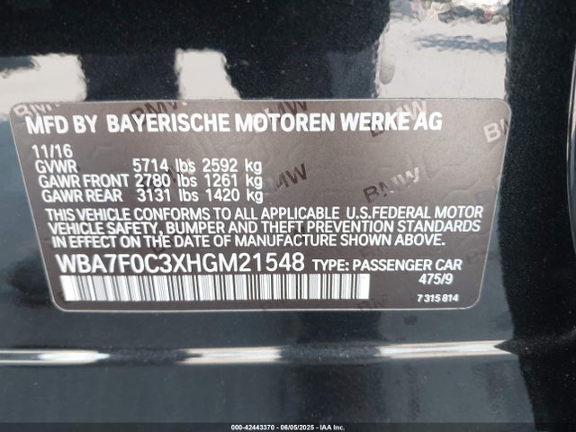 BMW 750i / b7 2017 WBA7F0C3XHGM21548 Image 9