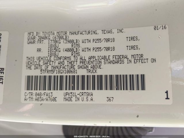 5TFRM5F18GX100681 Toyota Tundra Sr 4.6l V8