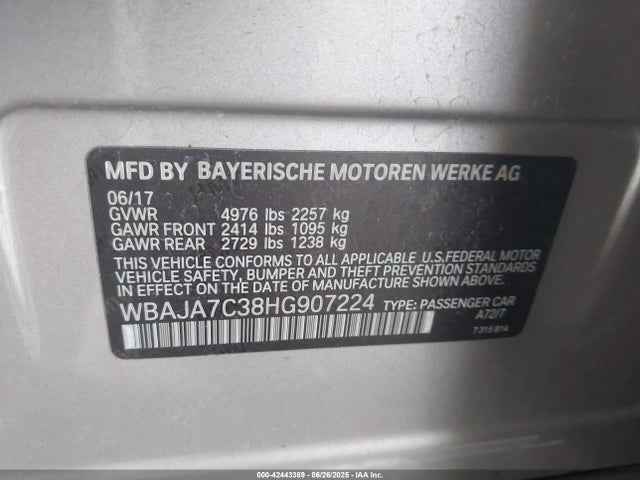 WBAJA7C38HG907224 BMW 2017