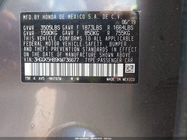 3HGGK5H89KM736677 Honda FIT EX