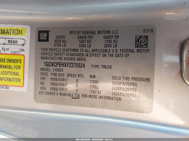 1GCNCPEHXFZ379324 Chevrolet lv3 - vvt, aluminum, e85 max
