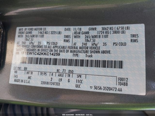 1FTEW1C42KKC14259 Ford F-150 Xlt