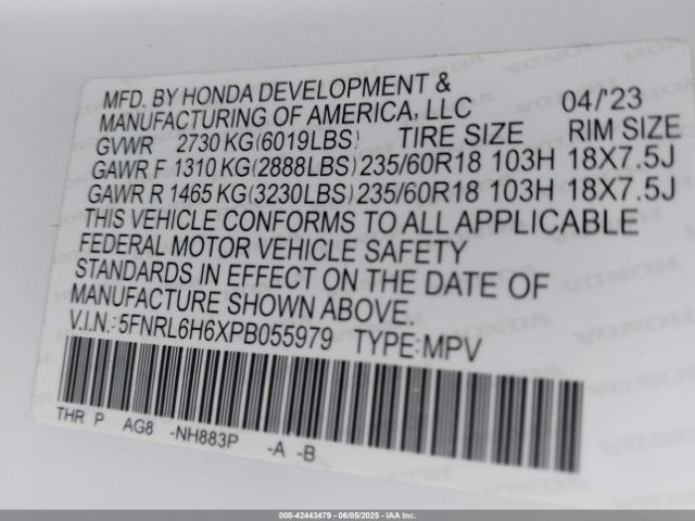 2023 HONDA ODYSSEY 5FNRL6H6XPB055979 Photo 8