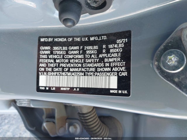 SHHFK7H67MU422584 Honda l15ba