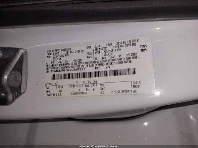 1FMCU9GD2JUA47227 Ford 1.5l gtdi sigma w/premium fuel