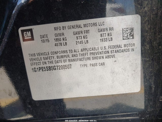 1G1PE5SB5G7200507 Chevrolet luv - vvt, alum, e85 max