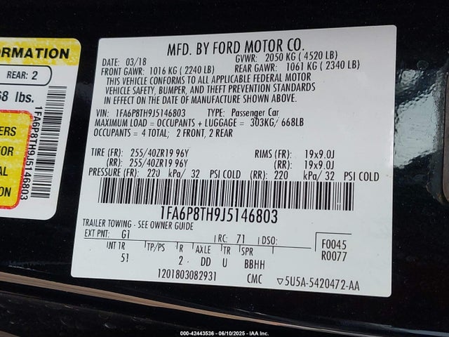 Ford 2.3l 4v premium fuel 2018 1FA6P8TH9J5146803 Image 9