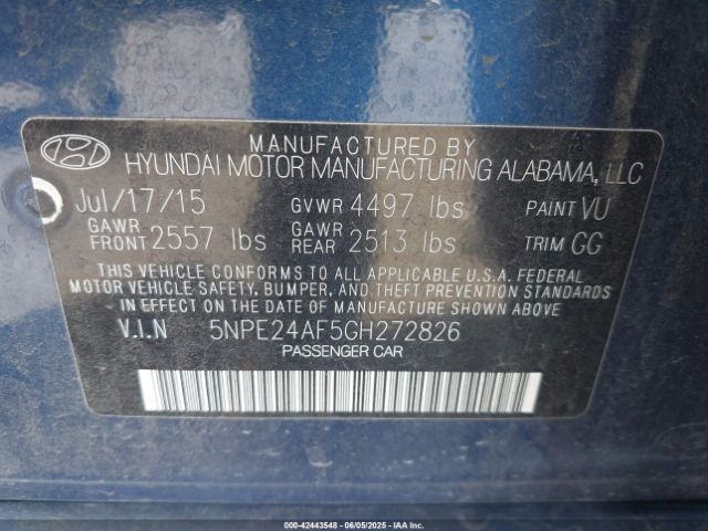 2016 HYUNDAI SONATA 5NPE24AF5GH272826 Photo 8
