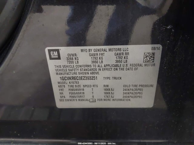 1GCVKREC0EZ393251 Chevrolet Silverado 1500 1lt