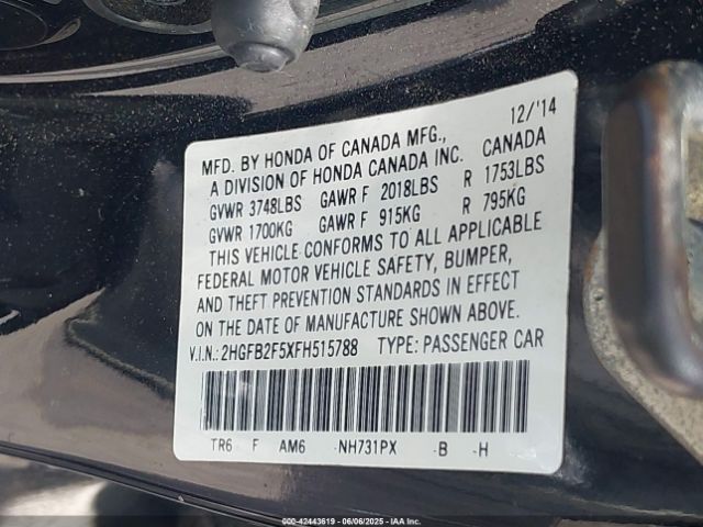 2HGFB2F5XFH515788 Honda r18z1