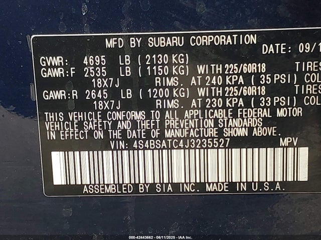 4S4BSATC4J3235527 Subaru u5