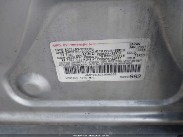 2007 MITSUBISHI OUTLANDER JA4MS41X27Z006252 Photo 8