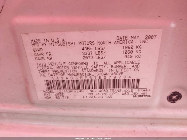 2007 MITSUBISHI GALANT 4A3AB36F57E079784 Photo 8