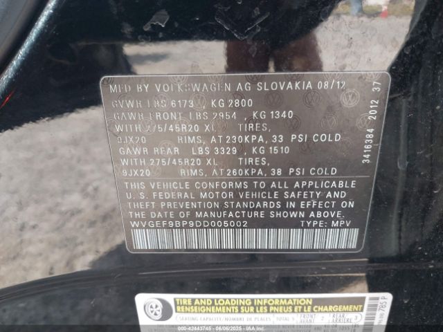 2013 VOLKSWAGEN TOUAREG WVGEF9BP9DD005002 Photo 8