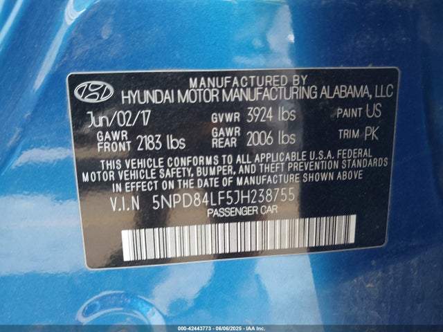 5NPD84LF5JH238755 Hyundai mpi nu