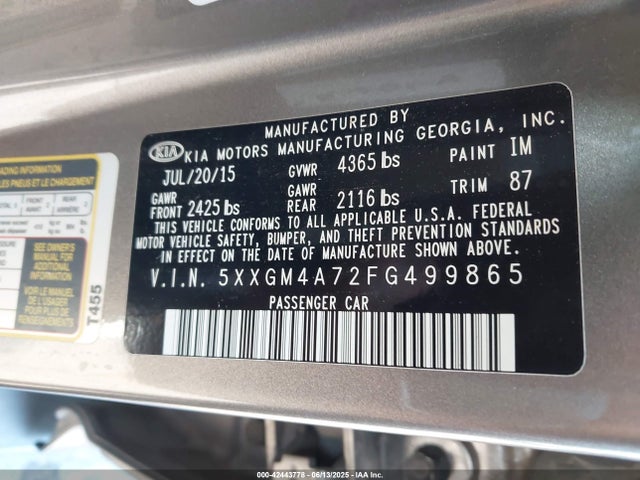 5XXGM4A72FG499865 KIA dohc gdi theta ii