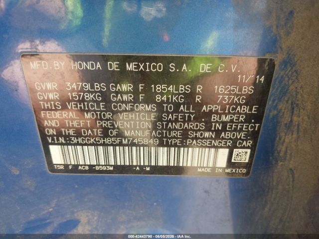 3HGGK5H85FM745849 Honda Fit Ex/ex-l