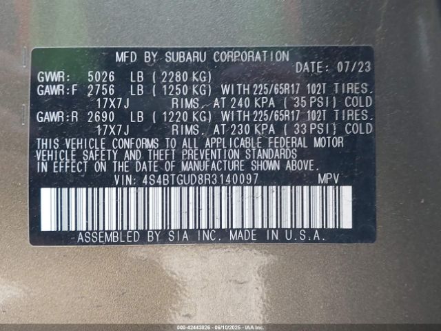 4S4BTGUD8R3140097 Subaru u4