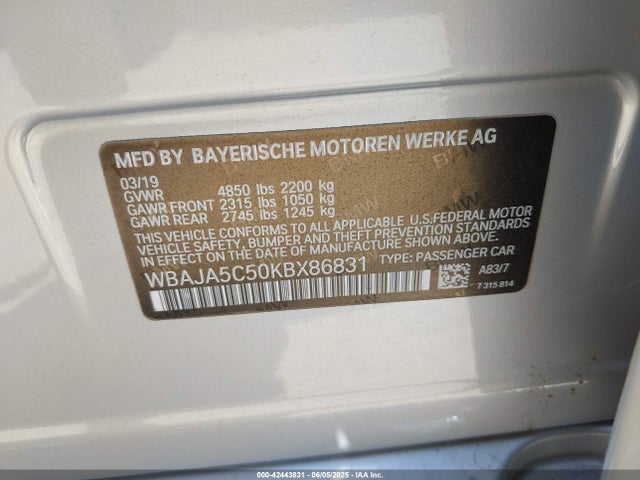 WBAJA5C50KBX86831 BMW 2019