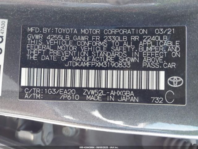 2021 TOYOTA PRIUS PRIME JTDKAMFPXM3190833 Photo 8