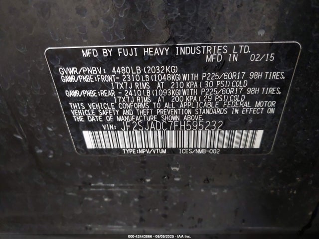 Subaru 2.5na u5 2015 JF2SJADC7FH595232 Image 9