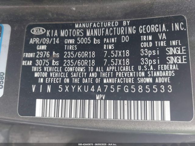 5XYKU4A75FG585533 KIA Sorento Ex V6