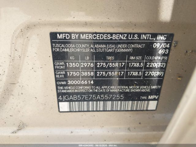2005 MERCEDES-BENZ ML 350 4JGAB57E75A557255 Photo 8