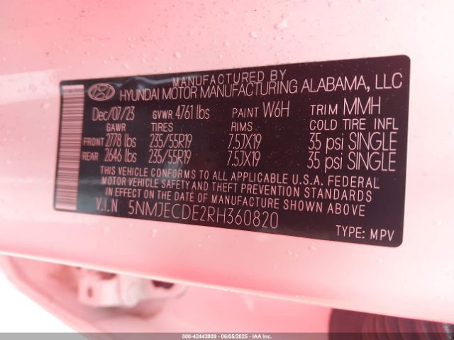 5NMJECDE2RH360820 Hyundai Tucson Limited