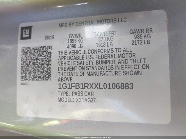 1G1FB1RXXL0106883 Chevrolet ltg - spark ignited direct injection, variable valve timing, alum dohc, dcvcp turbo, e0-e100, alum