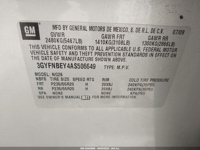 2010 CADILLAC SRX 3GYFNBEY4AS506649 Photo 8