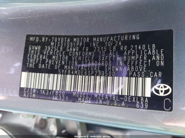 5YFB4MDE6SP233500 Toyota COROLLA LE