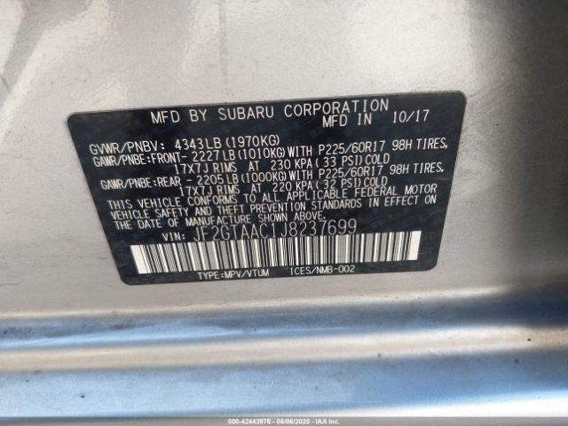JF2GTAAC1J8237699 Subaru naturally aspirated