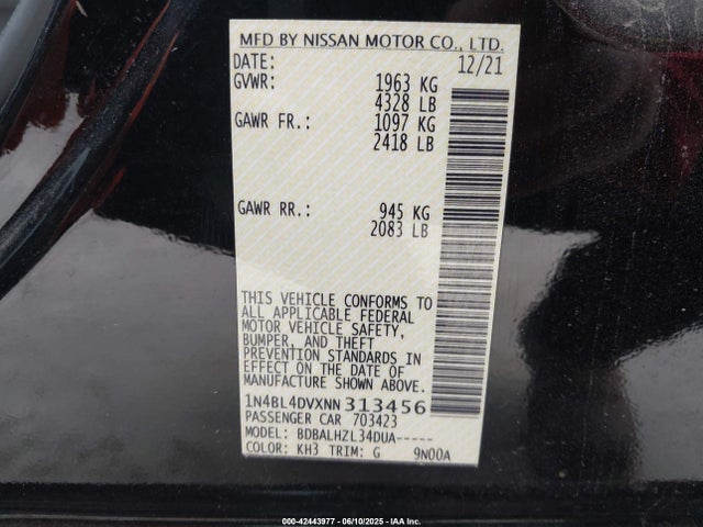 Nissan 2022 2022 1N4BL4DVXNN313456 Image 9