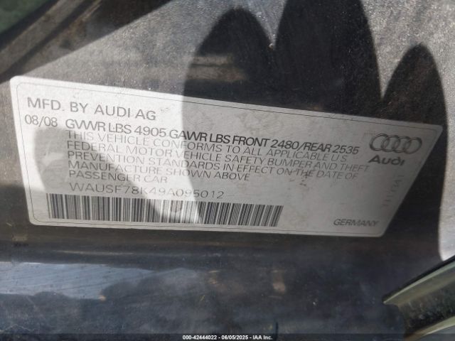 2009 AUDI A4 WAUSF78K49A095012 Photo 8