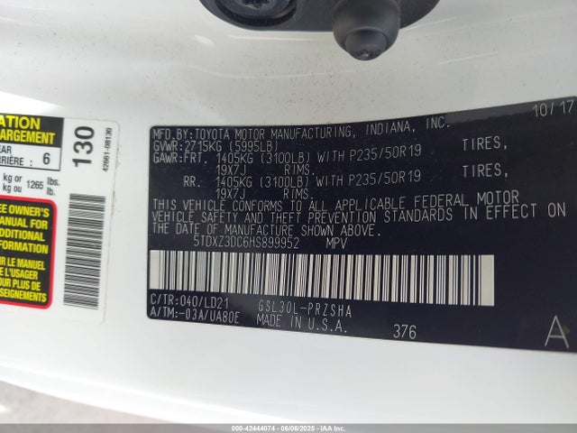 Toyota 2gr-fks 2017 5TDXZ3DC6HS899952 Image 9