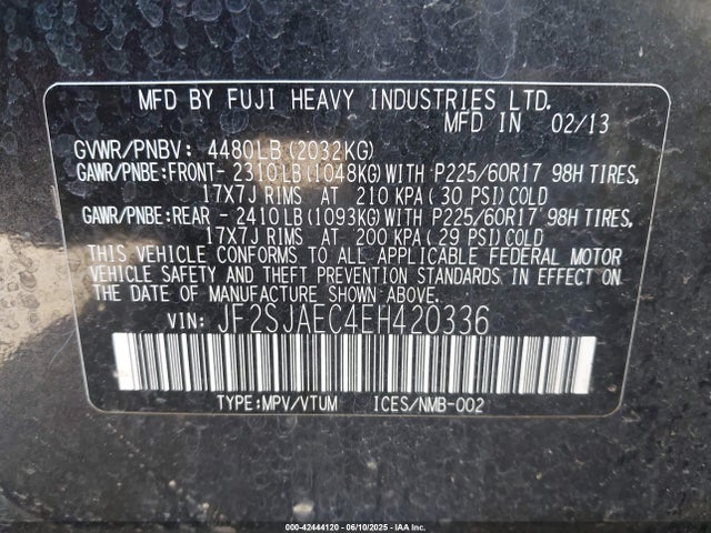 Subaru 2.5na u5 2014 JF2SJAEC4EH420336 Image 9