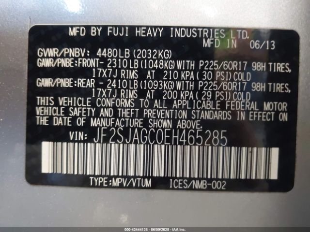JF2SJAGC0EH465285 Subaru 2.5na u5